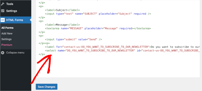 wpadminarea-htmlforms-addnew-editform-dropdownfieldadded Dropdown field added to HTML Forms