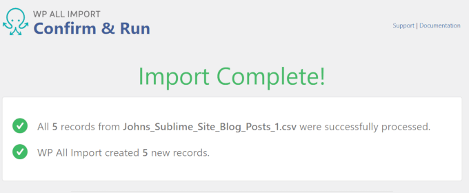 Import complete Import complete