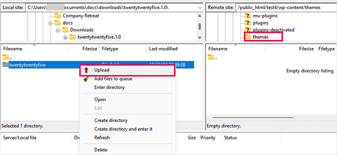 Upload theme folder Upload theme folder