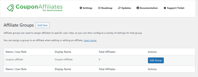 Coupon Affiliates plugin's Affiliate Groups feature Coupon Affiliates plugin's Affiliate Groups feature