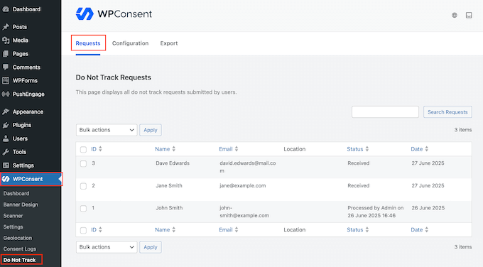 Tracking incoming 'do not sell' requests Tracking incoming 'do not sell' requests