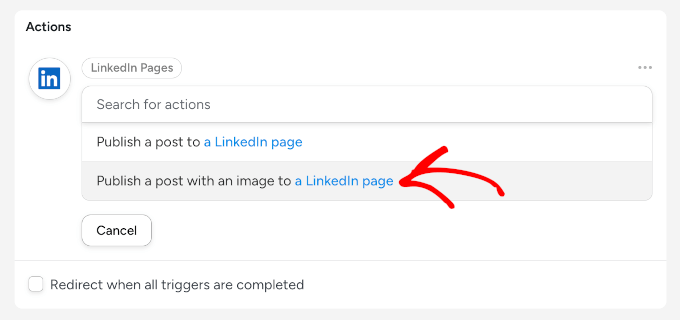 Publish post with an image in LinkedIn option Publish post with an image in LinkedIn option
