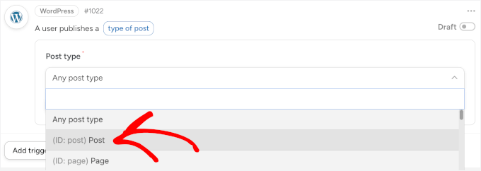 Selecting the post type Selecting the post type