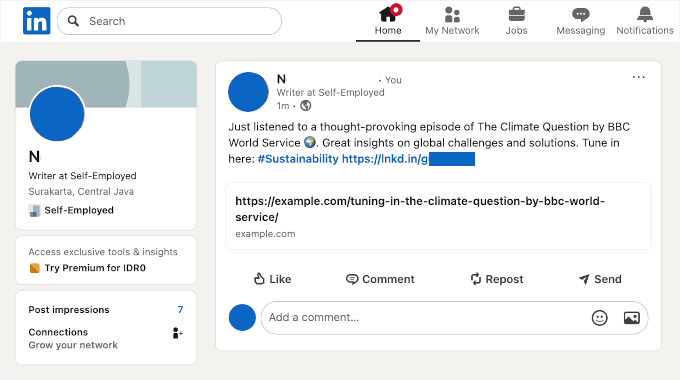 Automated LinkedIn post example Automated LinkedIn post example