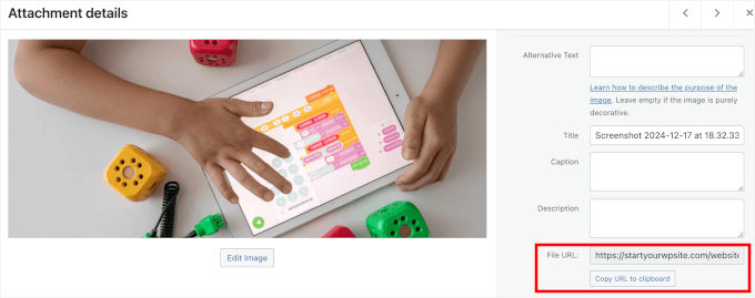 Copying File URL from the media library Copying File URL from the media library