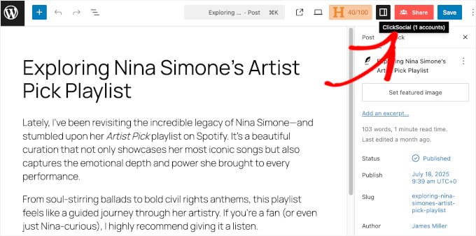 ClickSocial's Share button in the content editor ClickSocial's Share button in the content editor