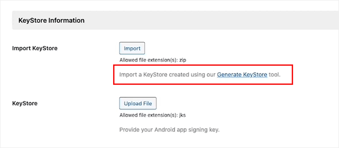 Click Generate KeyStore link in BuddyBoss Click Generate KeyStore link in BuddyBoss