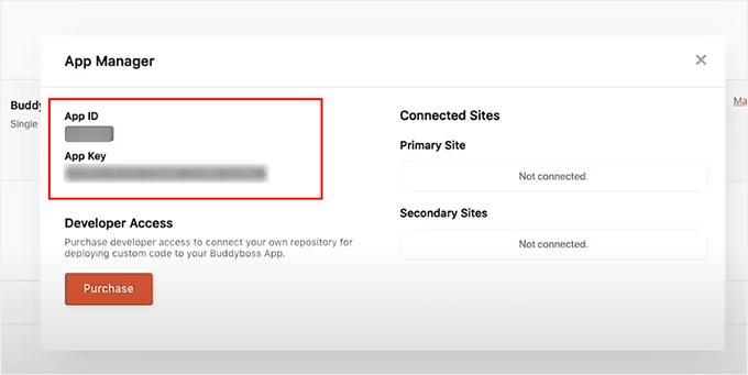 Copy App ID and App Key from BuddyBoss account Copy App ID and App Key from BuddyBoss account