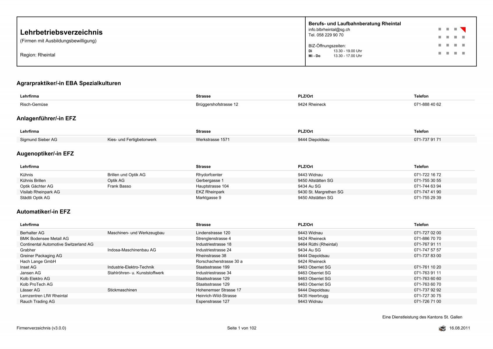 Lehrbetriebsverzeichnis Oberstufe Mittelrheintal Omr