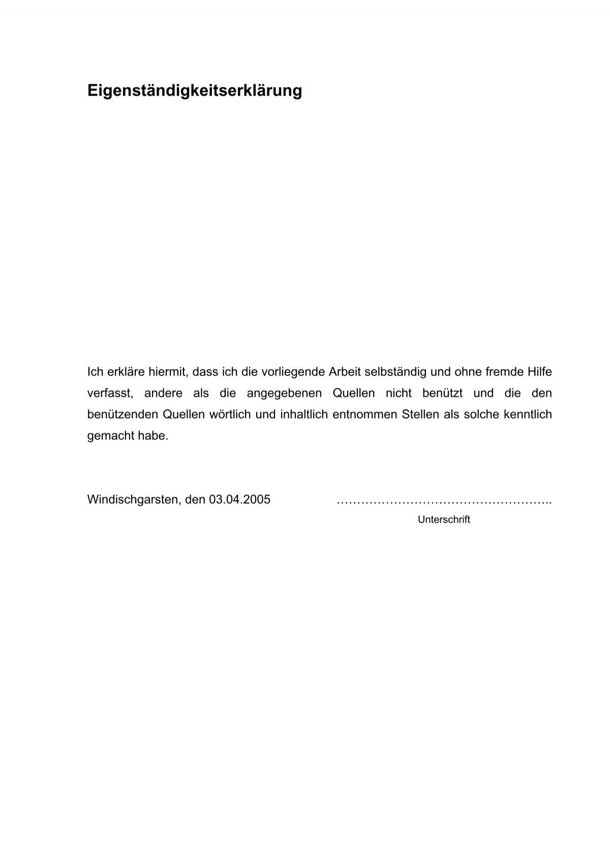 Eigenstandigkeitserklarung Darstellende Geometrie