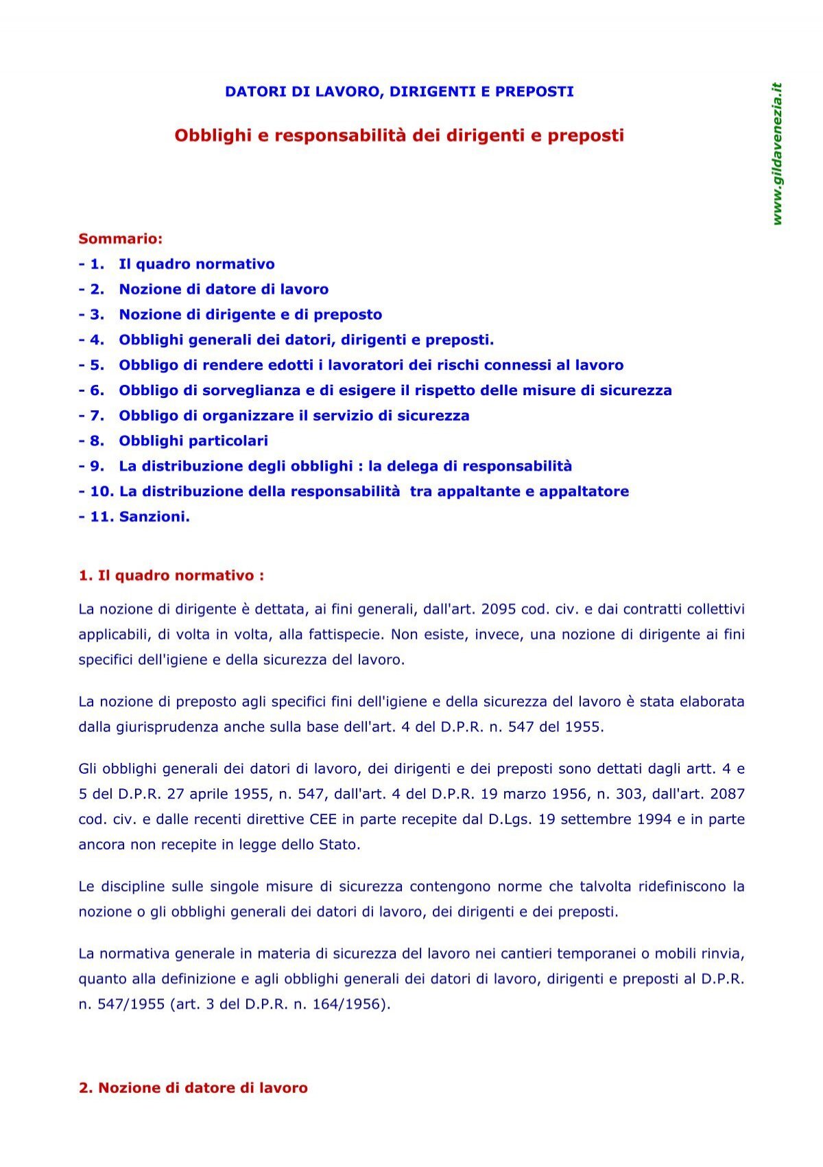 Obblighi E Responsabilità Dei Dirigenti E Preposti - Gilda Venezia