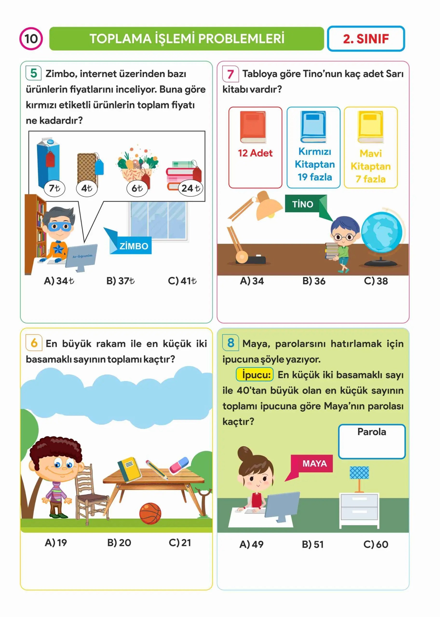 2 sınıf toplama ve çıkarma işlemi değerlendirme